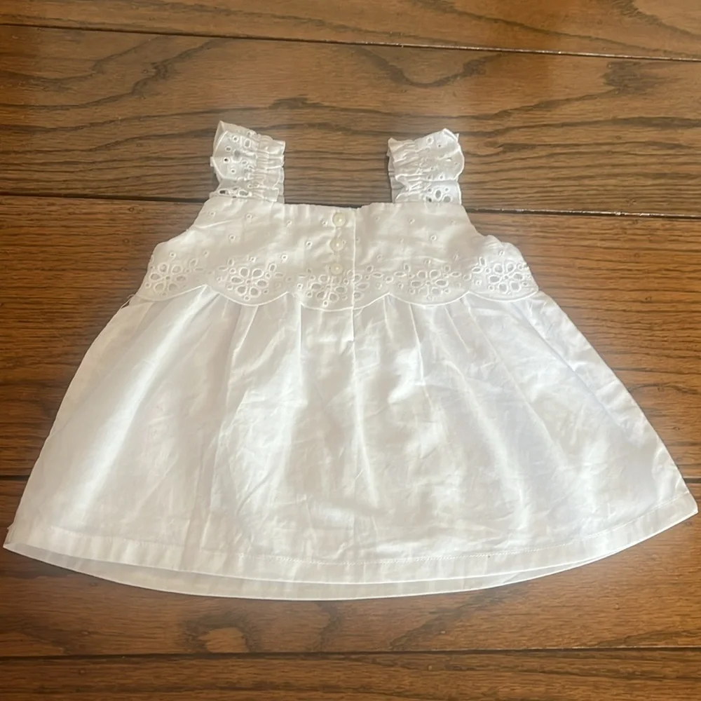 Janie And Jack Baby  Eyelet Cotton White Dress Size 6-12 Months